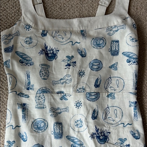 Blue and White summer patterned linen Dress - Picture 2 of 2